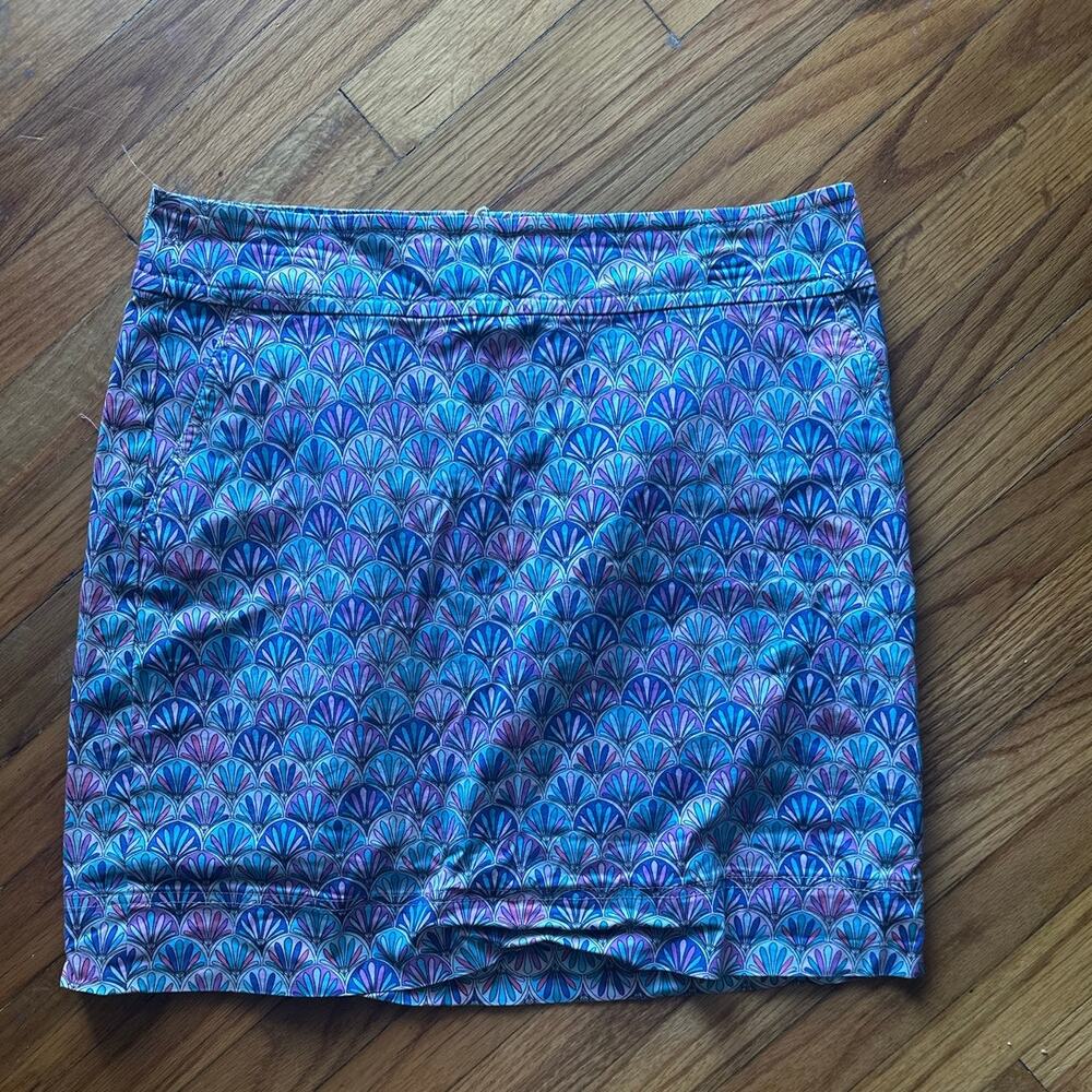 Talbots Blue & Purple Shell Print Skirt | Fan Pattern | Size 12